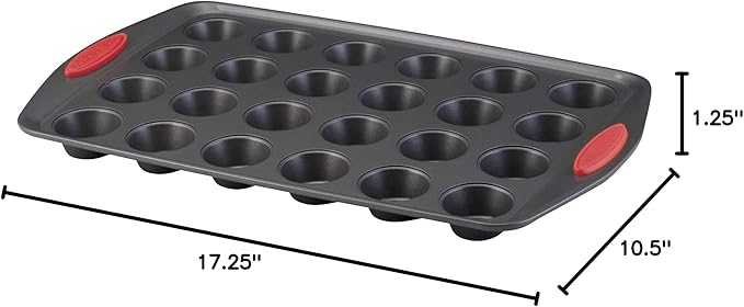 Rachael Ray 47960 24-Cup Oven Lovin’ Mini Steel Muffin Pan, Gray with Red Grips