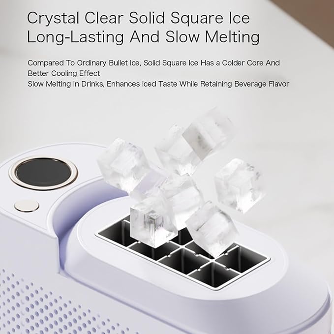 Countertop Ice Maker, Electric Ice Machine, 8 Cubes Ready in 10 Mins, Portable Ice Cube Maker with Car Power Cord, for Home & All Spaces, Clear & Large Ice Cubes,CreamWhite