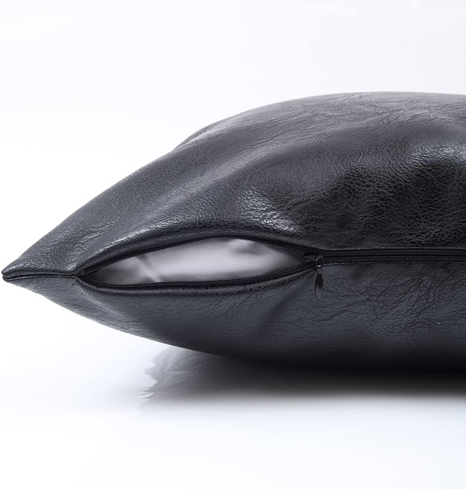 Fancy Homi Black Boho Faux Leather Decorative Throw Pillow Covers 18x18 Inch for Living Room Couch Bed Sofa, Rustic Modern Farmhouse Home Decor, Hand Stitched Square Cushion Case 45x45 cm