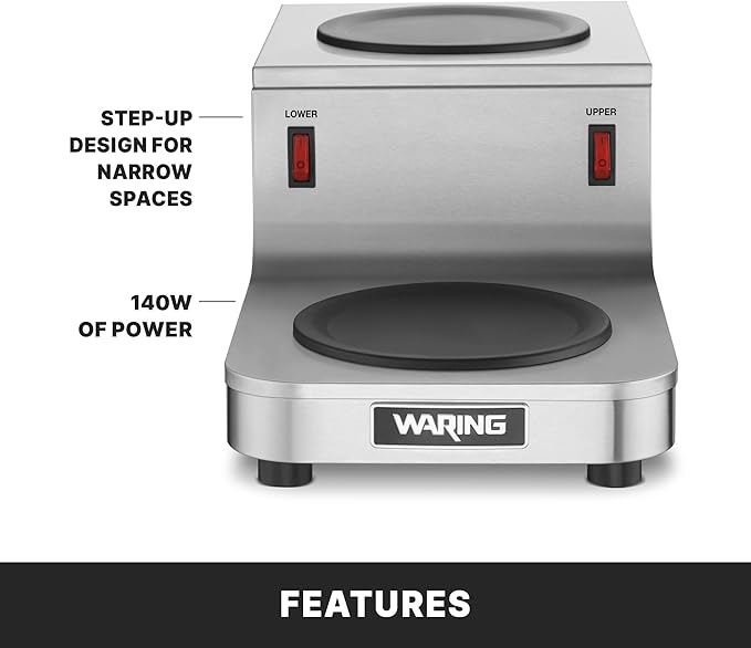 Waring Commercial WCW20R Café Deco Double Coffee Carafe Warmer, Step Up Style, 120V, 5-15 Phase Plug