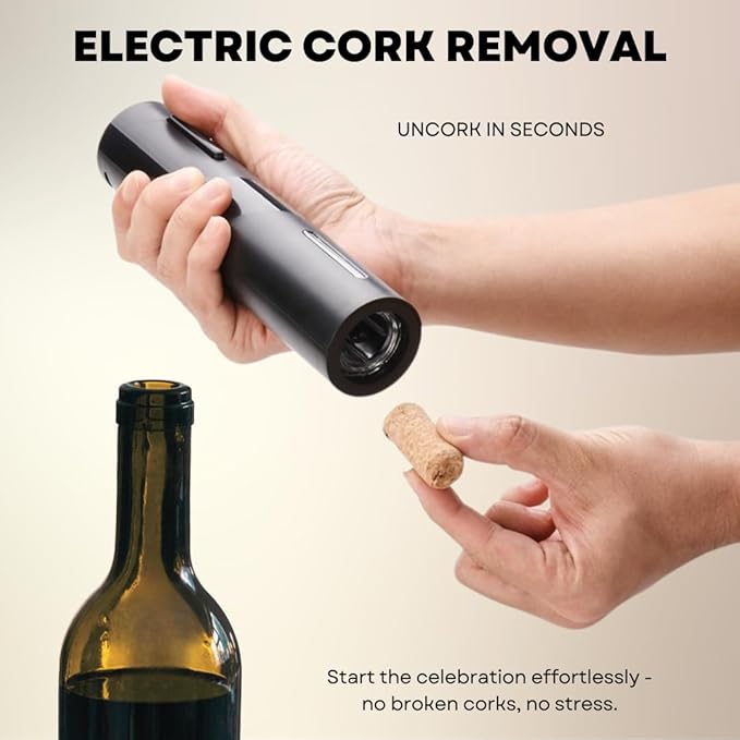 Rechargeable Electric Automatic Wine Bottle Opener Electric Aerator Foil Cutter Vacuum Stopper Pourer 7in1 Wine Accessories Set w Storage Stand Sleek Design Wine Lover Gift Home Kitchen Bar Must-Have