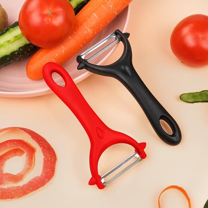 AUAUY 2Pcs Potato Peeler, Y-Shaped Swivel Vegetable Peeler, Fruit Peeler for Kitchen, Non-Slip Y Peeler, Ergonomic Handle Sharp Blade Stainless Steel Peeler, Veggie Peelers for Kitchen(Black+Red)