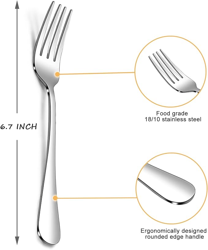 SANTUO Dessert Forks Set - 8-piece Stainless Steel Salad Forks Cream Fork Flatware Set Reusable for Household Use or Camping - Silver 6.7 Inches