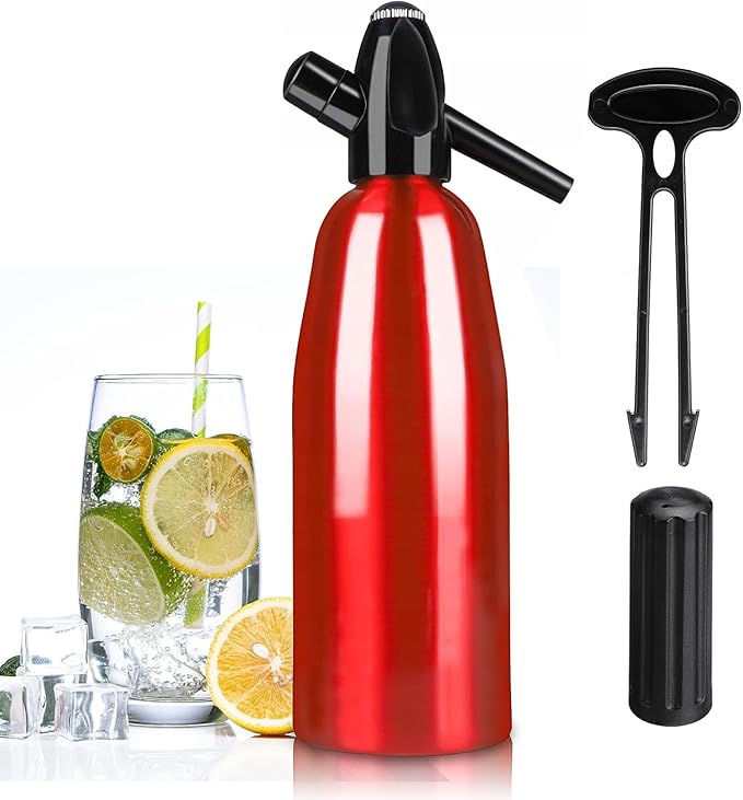 Soda Siphon 1L Premium Sparkling Water Maker - Aluminum Portable Seltzer Machine for Home, Bar, Cocktails, Coffee, Tea,Uses 8g C02 cartridges(Not Included)