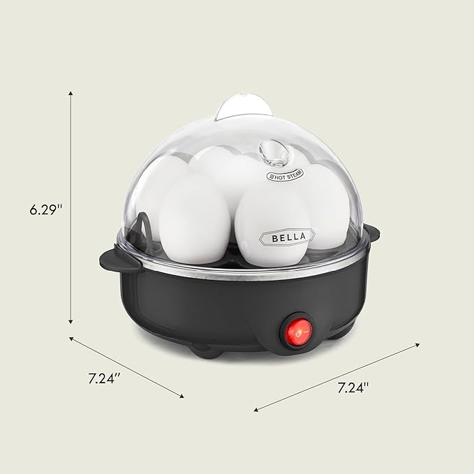 BELLA Egg Cooker, Rapid Boiler & Poacher, Meal Prep Essential, Family Sized Meals: Make Up To 7 Large Boiled Eggs, Dishwasher Safe Lid with Cool-Touch Handles, Poaching Tray Included, Black