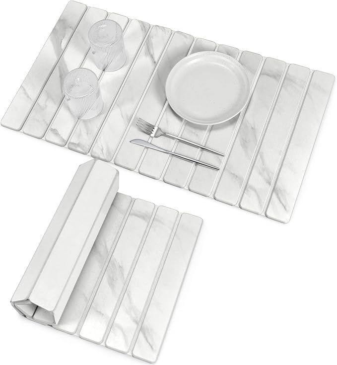Large Stone Dish Drying Mats for Kitchen Counter, 28"×16" Marble-Pattern, Fast Drying Collapsible Dish Drying Mat, Eco-Friendly Absorbent Diatomaceous Earth Mats for Dishes Bottles, Match Countertop