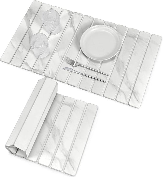 Large Stone Dish Drying Mats for Kitchen Counter, 28"×16" Marble-Pattern, Fast Drying Collapsible Dish Drying Mat, Eco-Friendly Absorbent Diatomaceous Earth Mats for Dishes Bottles, Match Countertop