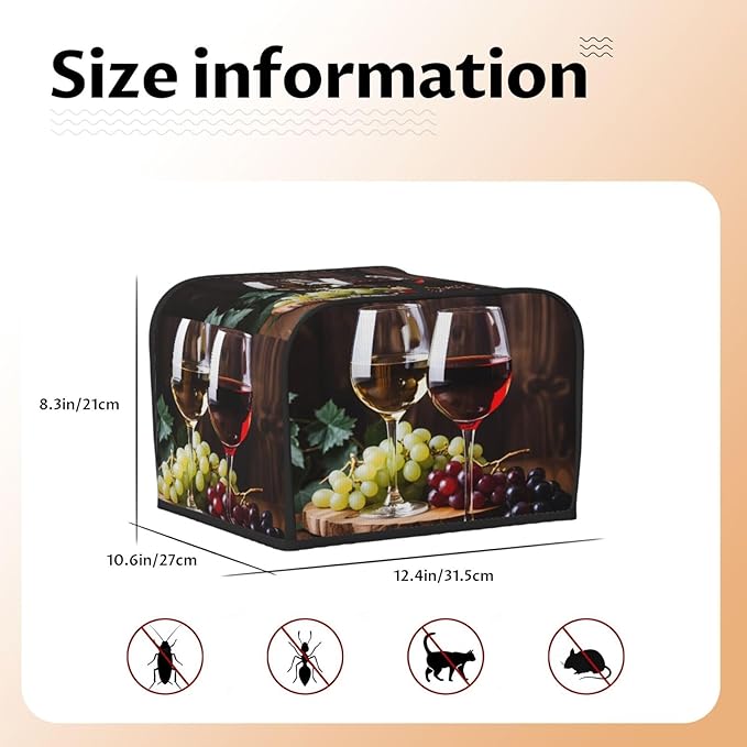 Toaster Cover 4 Slice Red Wine Glass Grapes Waterproof Appliance Cover with Hang Loop Bread Baker Toaster Cover for Kitchen