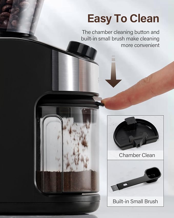 SHARDOR Burr Coffee Grinder Electric with 32 Grinding Sizes 3.0,Coffee Bean Grinder with 40 Seconds Adjustable Electronic Timer, Coffee Grinders for Home Use with Chamber Cleaning Button,Black