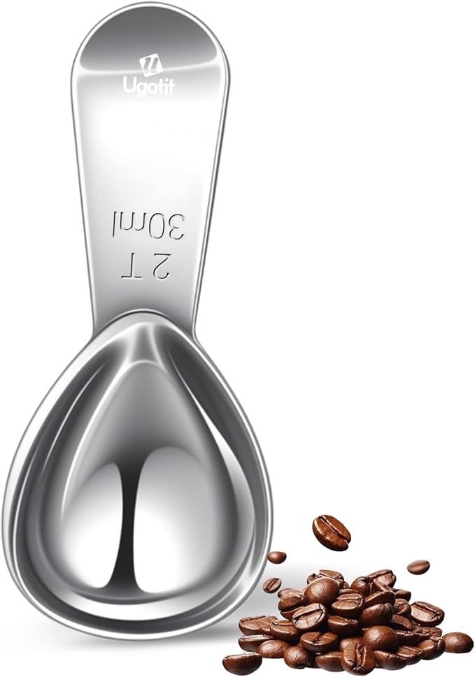 Ugotit Coffee Scoop for Ground Coffee, 2 Tablespoon 304 Stainless Steel Coffee Measuring Scoop Heavy-Duty, Short Handle for Canisters, Espresso & Baking