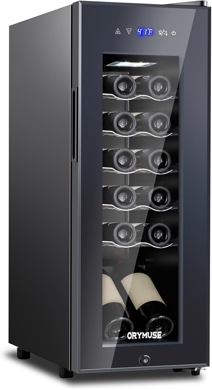 12 Bottle Compressor Wine Cooler Refrigerator with Lock, Freestanding Wine Fridge, 41°F-64°F Digital Temperature Control, Large Wine Cellar for Red, White, Champagne, and Sparkling Wine – Black