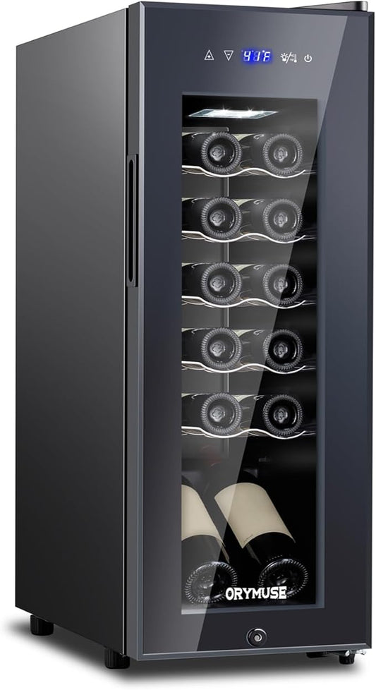 12 Bottle Compressor Wine Cooler Refrigerator with Lock, Freestanding Wine Fridge, 41°F-64°F Digital Temperature Control, Large Wine Cellar for Red, White, Champagne, and Sparkling Wine – Black