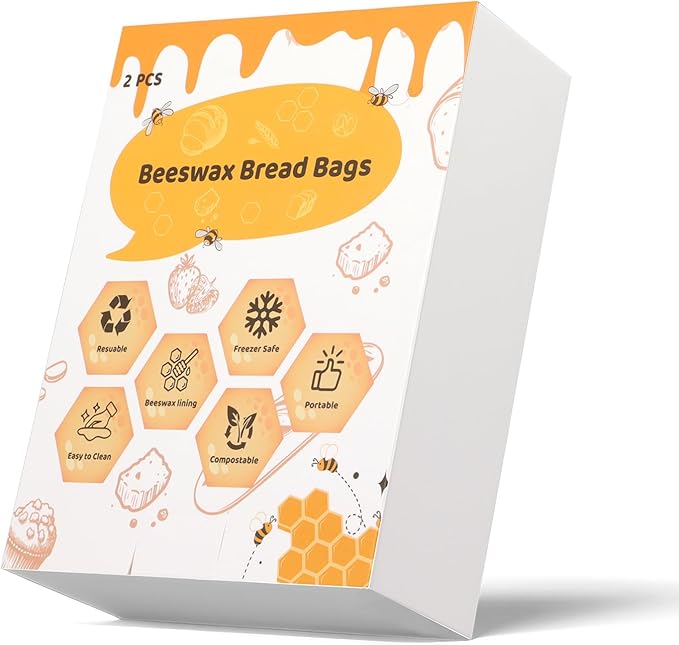Sourdough bread Bags for Homemade Bread-2 Pack XL Reusable Beeswax Bread Bags for Homemade Bread Freezer & Refrigerator 17"×13" Natural Beeswax-Lined Organic Cotton Food Storage Bags to Keep Fresh