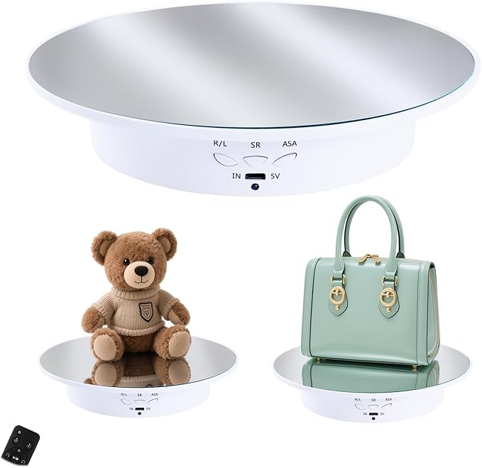 Rotating Display Stand Turntable Stand Black Spinning Stand for Product Shows with Telecontroller,7.87inch /17.6lbs Max Load,White Round