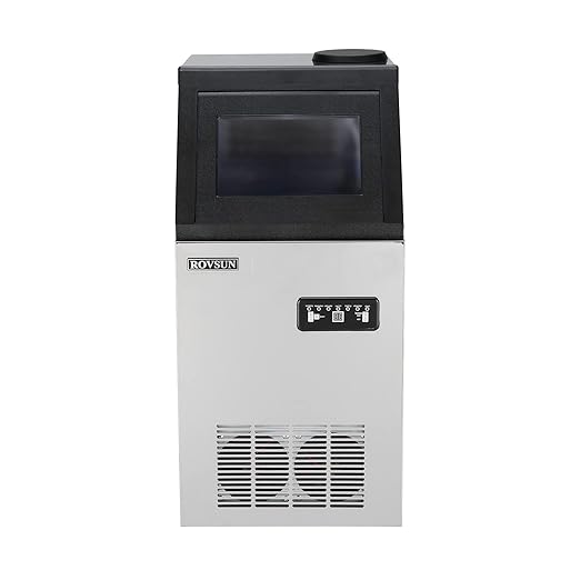 ROVSUN Commercial Ice Maker 110lbs/24h Automatic Built-in Stainless Steel Under Counter/Portable Freestanding for Restaurant Bar with 24lbs Storage, Connection Hoses & Ice Scoop