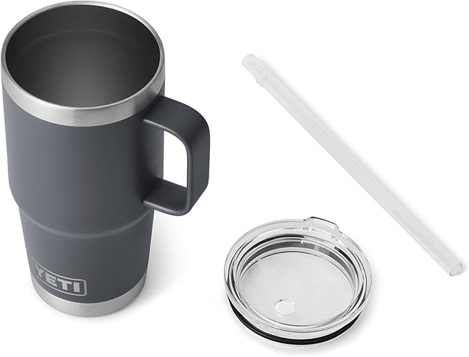 YETI Rambler 25 oz Tumbler with Handle and Straw Lid, Travel Mug Water Tumbler, Vacuum Insulated Cup with Handle, Stainless Steel, Charcoal