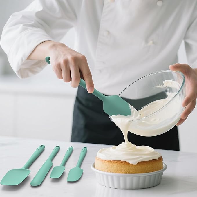 Coukre Silicone Spatula Set of 5,High Temperature Resistant, Food Grade Silicone, Dishwasher Safe, for Baking, Cooking (Pure Aqua Green)