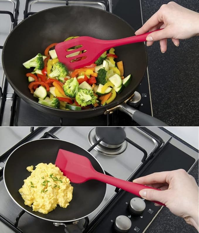 NatureMan 5 Pieces Non-Stick Food Silicone Kitchenware Utensils- Kids Cooking Sets - for Cooking Baking Mixing, Stirring-Ergonomic Dishwasher Safe（Red）