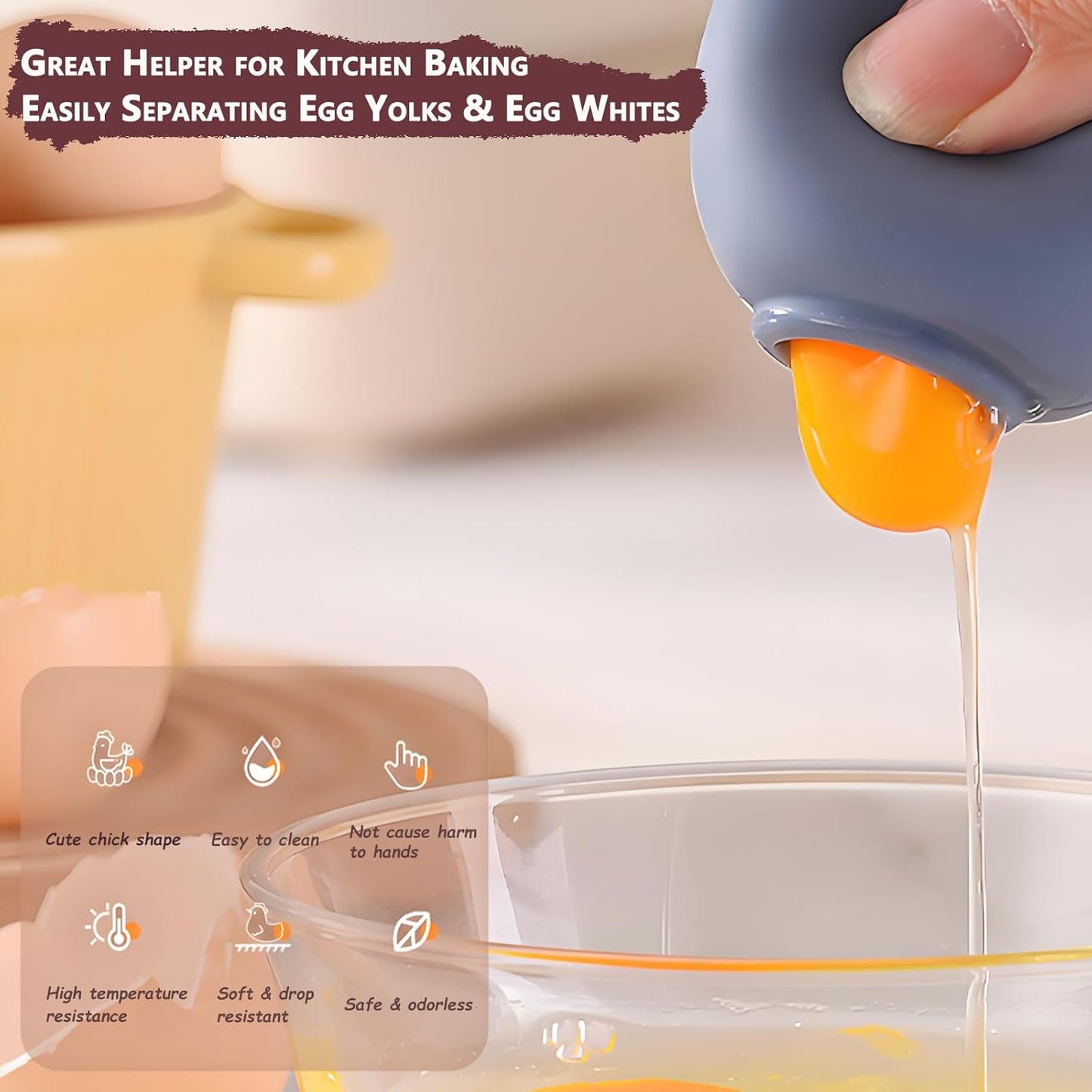 New Egg Separator for Raw Eggs, Egg Yolk Separator, Baking Tools for Home Chefs & Cooking, No Mess & Dishwasher Safe （Silicone Dark Red）