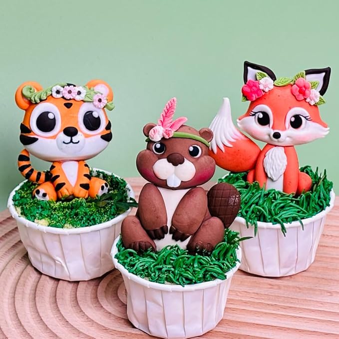 Fondant Molds Woodland Animal Cake Topper 6-count Kit Fox Wolf Tiger Koala Skunks Beavers