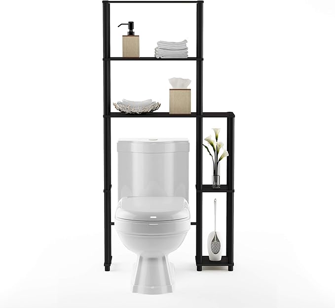 Furinno Turn-N-Tube Over The Toilet Storage, 5 Shelves Bathroom Organizer Space Saver Rack, Espresso/Black