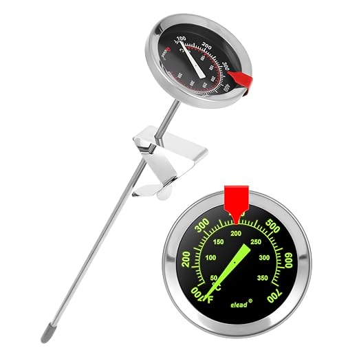 Glow-in-The-Dark Candy Thermometer Waterproof IP67-9" Deep Fry & Candy Thermometer with Pot Clip – High-Heat, Waterproof for Oil, BBQ, Candle Making，Black