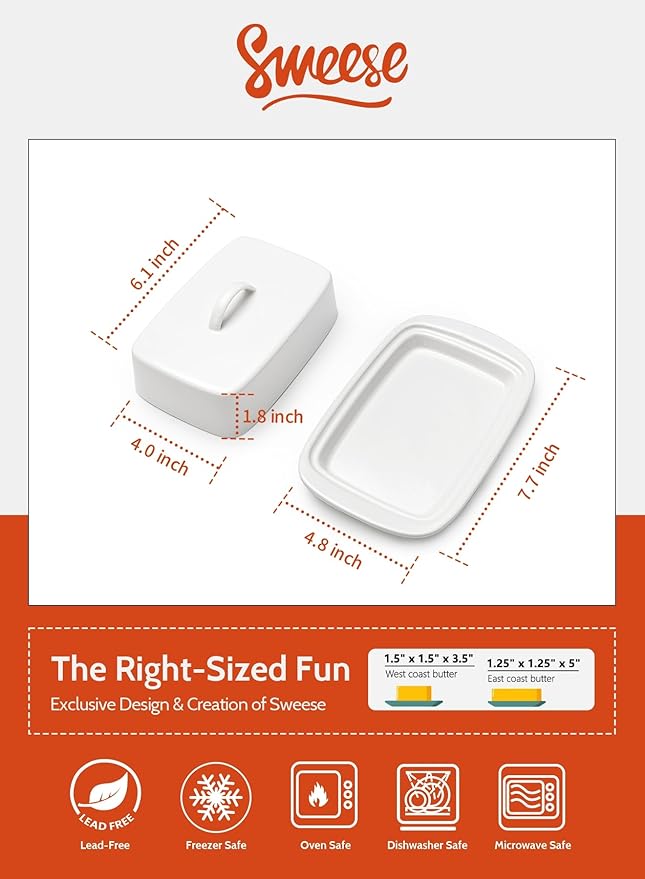 Sweese Large Ceramic Butter Dish with Lid for Countertop