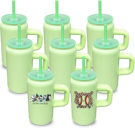 8 Pack 16 oz Sublimation Tumblers with Handle and Straw for Kids, Stainless Steel Sublimation Tumblers Bulk with Lids, Vacuum Insulated Iced Coffee Cups for DIY Craft Heat Press Print (Green,8 pack)