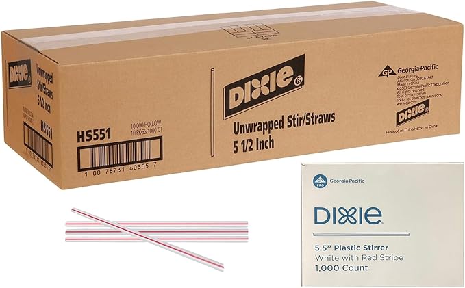 Dixie Plastic Coffee Stirrers, 10,000ct, 5.5" Disposable Drink Stir Sticks - Red/White