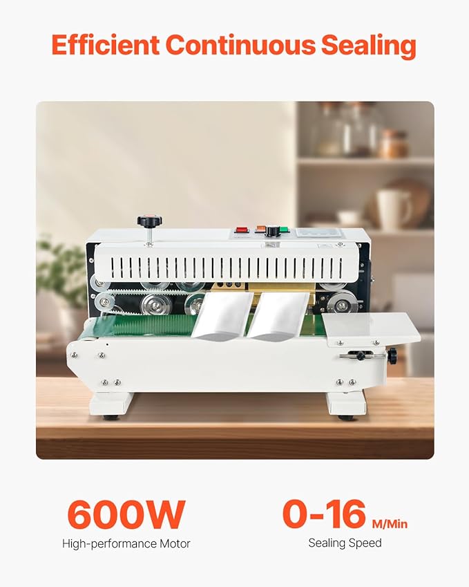 VEVOR Continuous Bag Band Sealing Machine, 0.24-0.47 in/6-12 mm Seal Width, Horizontal Band Sealer Machine with Digital Temperature Control, Carbon Steel Bag Sealer for 0.02-0.8 mm Plastic Bags Films