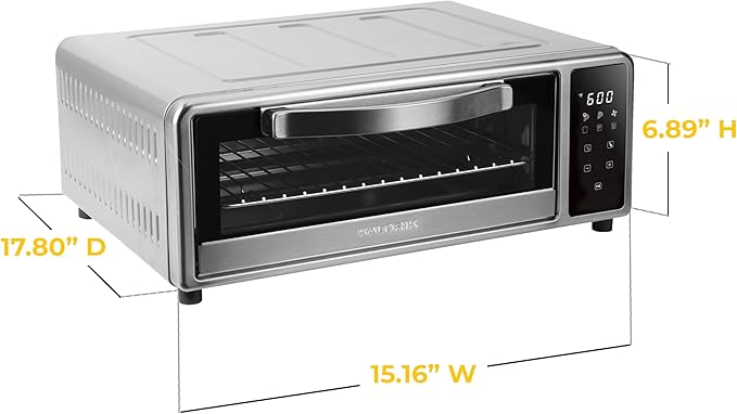 Kalorik MAXX Air Fryer Pizza Oven with Stone, Turbo-Heat Technology Up To 600F Featuring Touchscreen Controls with 6 Preset Functions Fits 12-Inch Pizzas, 1700-Watts, Stainless Steel
