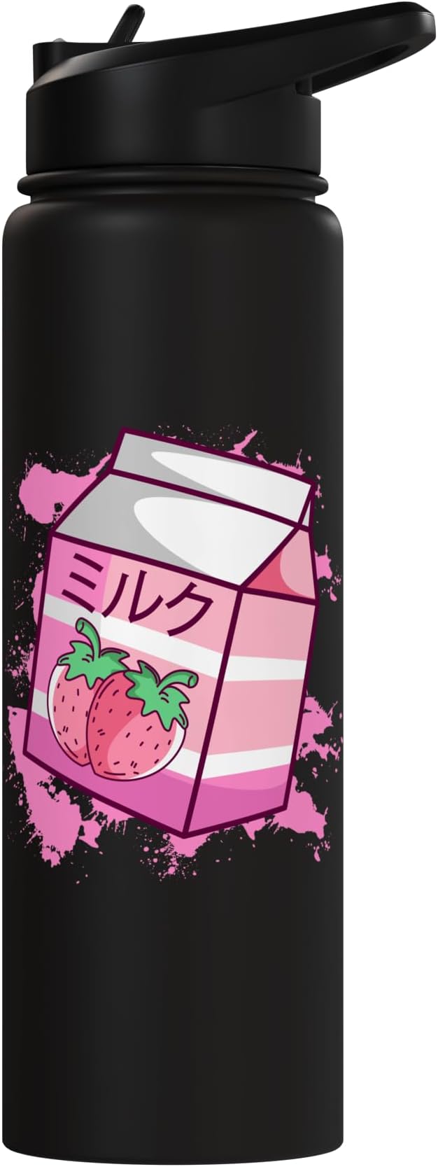 Kawaii Japanese Pink Retro 90s Strawberry Milk Carton Stainless Steel Insulated Water Bottle