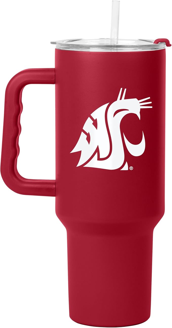 Logo Brands NCAA 40 oz Tumbler with Handle -Stainless Steel Insulated Travel Tumbler with Straw Lid – Powder Coated, Leak-Resistant, Keeps Drinks Hot/Cold – Great for Tailgating, or Everyday Use