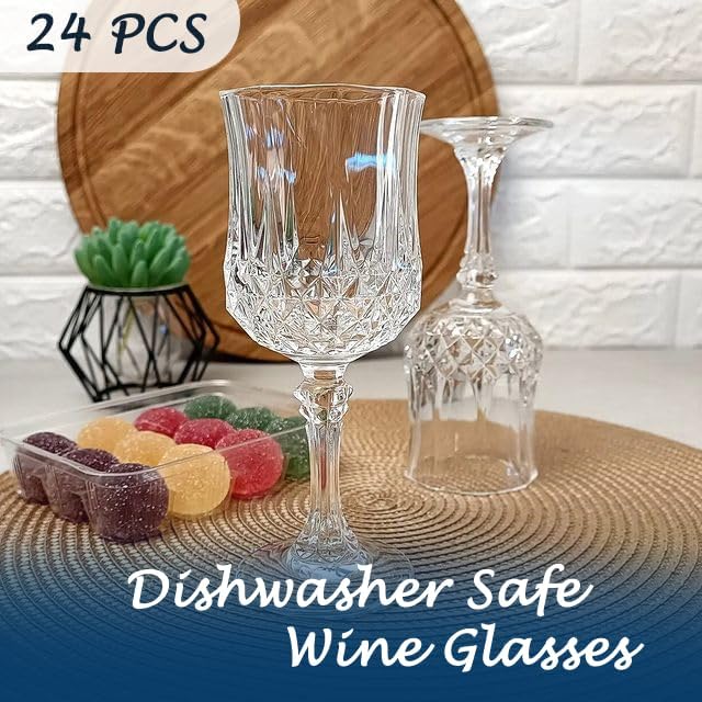 Plastic Wine Glasses, Plastic Goblets Vintage Style Cordial Unbreakable Drinking Glasses, Reusable Drinkware for Wedding Reception, Grand Event Party Supplies,Mother's Day(24, Transparent)