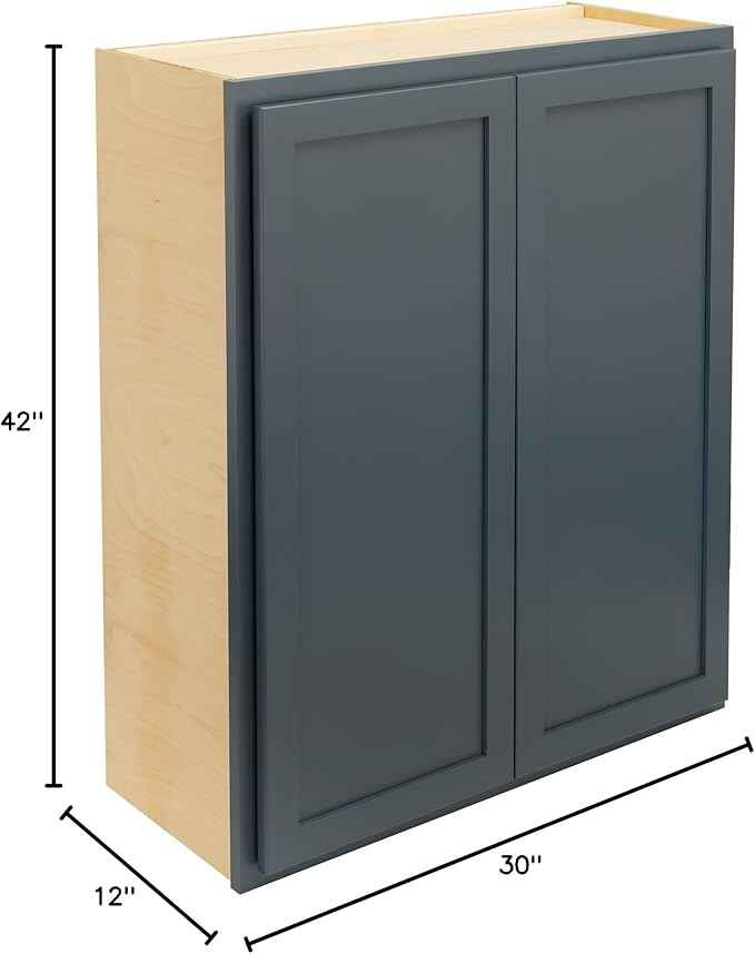 Quicklock RTA (Ready-to-Assemble) 42" Tall Wall Kitchen Cabinets - Shaker Style | 100% Hardwood | Made in America | Soft Close Hardware (Needlepoint Navy, 12''D x 30''W x 42''H)