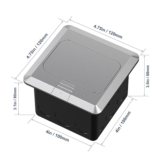 KYHSHJ 4.8A USB Chargers Pop Up Floor Waterproof Electrical Outlet Receptacle Stainless Steel Box, Silver