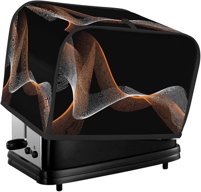 4 Slice Toaster Cover,Abstract Glowing Spiral Lines On Black Small Kitchen Appliance Bread Machine Cover with Pockets,Dust & Fingerprint Protection