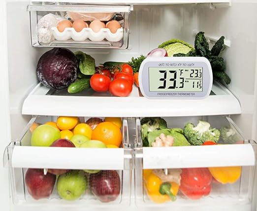 Waterproof Refrigerator Fridge Thermometer, Digital Freezer Room Thermometer, Max/Min Record Function Large LCD Screen and Magnetic Back for Kitchen, Home, Restaurants (1 Pack)