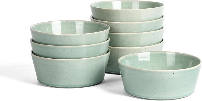 Stone Lain Claire 8-Piece Bowl Set Stoneware, Bowls, Dishwasher and Microwave Safe, Dish Set for 8, Green