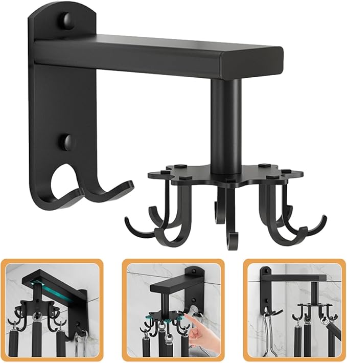 Cabilock Rotatable 8-Claw Wall Mounted Hanger Kitchen Utensil Hook Black Space Aluminum 360-degree Swivel Organizer for Cup and Sundries Storage