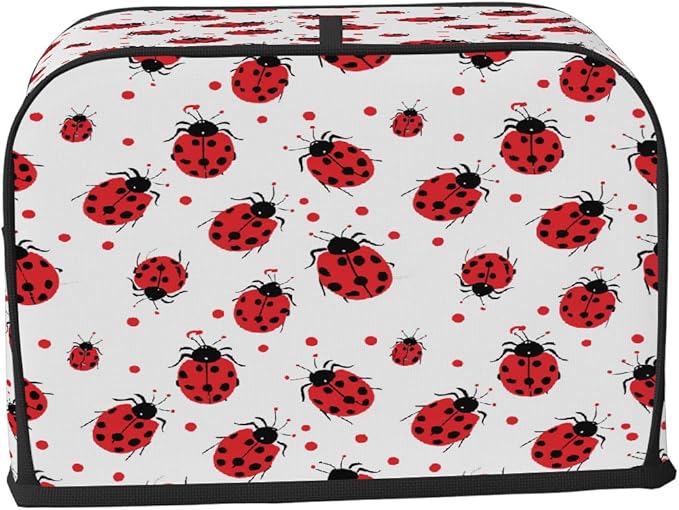 4 Slice Toaster Cover,Red Ladybug On White Small Kitchen Appliance Bread Machine Cover with Pockets,Dust & Fingerprint Protection