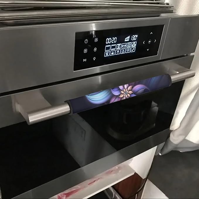 Refrigerator Door Handle Covers Set of 6, Antiskid Protector for Fridge Oven Dishwasher Keep Your Kitchen Appliance Clean from Smudges, Food Stains, Fashion Flower Bluish Violet