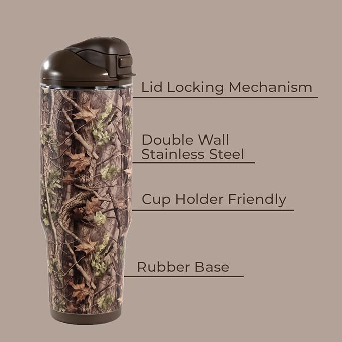 HydroJug Ease2o Water Bottle with Straw & Chug Lid, Stainless Steel, Vented Cap to Help Reduce Pressure, Water-Level Window, Cup Holder Friendly, Non-Slip Base – 40oz, Woodland