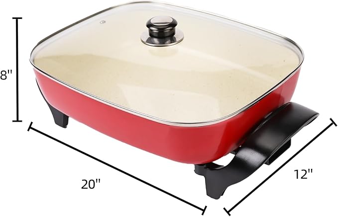 15'' Ceramic Nonstick Electric Skillet with Tempered Vented Glass Lid,Thermostat Control to Prevent Overheating,Removable Easy-to-Clean,Vibrant Red