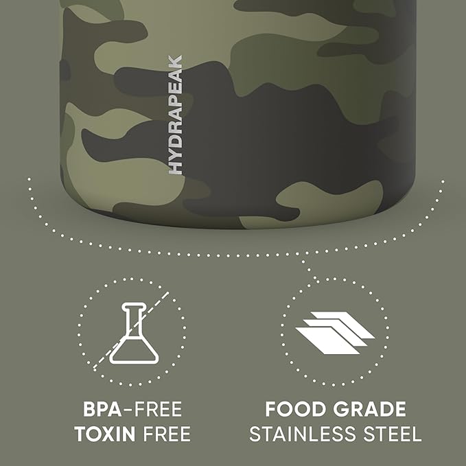 Hydrapeak 32oz Stainless Steel Vacuum Insulated Food Jar | for Hot Food and Cold Food, Wide Mouth Leak-Proof Soup for Adults, 10 Hours Hot and 16 Hours Cold (Camo)