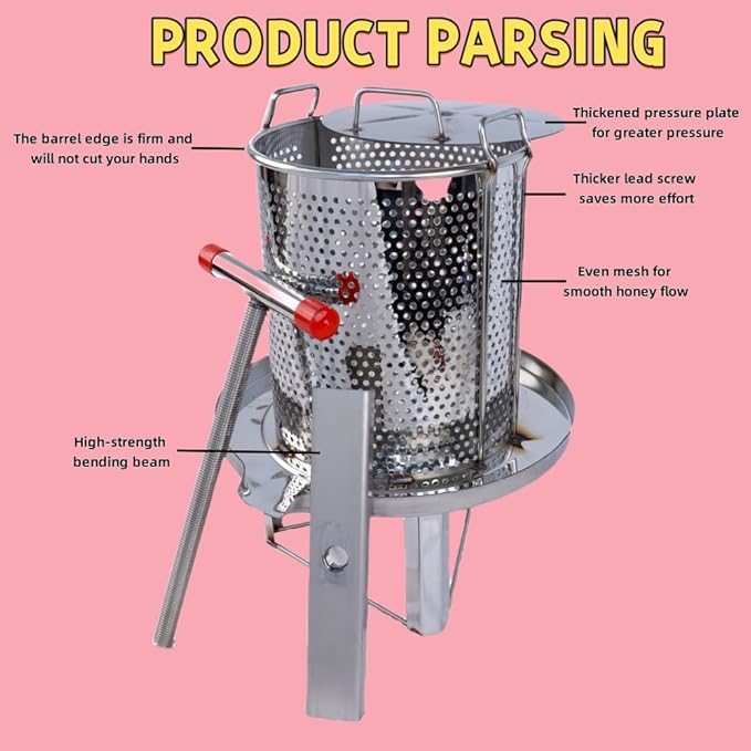 Mesh Honey Press Machine Presser Beeswax Extractor Fruit Honey Presser Honey Extractor Stainless Steel Mesh Honey Extractor for Home Beekeeping, Efficient Separation of Beeswax and Honey