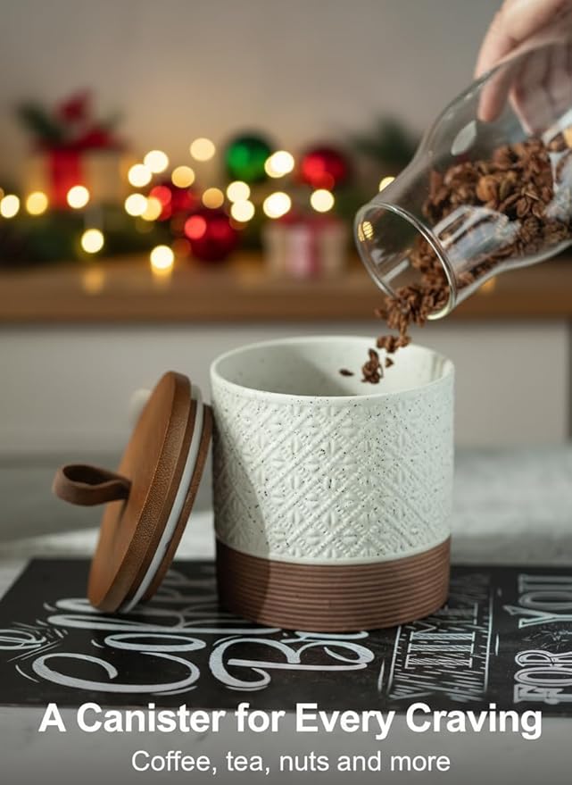 Miamolo Ceramic Jar with Lid, Coffee Canisters with Airtight Lids Kitchen Food Storage Container for Spice Loose Leaf Tea, Small Decorative Jars for Countertop Coffee Bar Accessories - White 20 fl.oz
