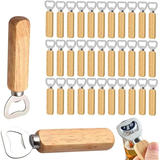 Wood Wine Bottle Opener, Beer Bottle Openers, Cider, Soft Drinks Bottle Opener for Home, Bar, Restaurant，Wedding Favors ，Wood Handle Handheld (set of 35)
