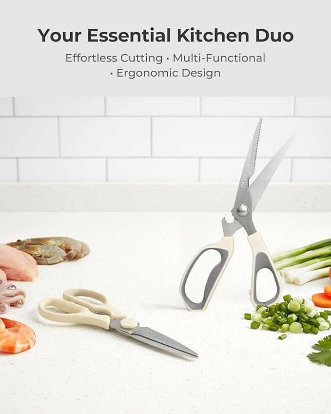 OOU Kitchen Scissors Set - Heavy Duty Stainless Steel All Purpose Shears 2-Pack, Comfort Grip Handles & Protective Sheath, Dishwasher Safe