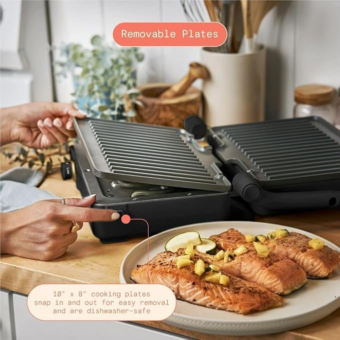 Panini Press Indoor Grill 1 2-in-1200W Non-Stick Removable Plates Sandwich Maker by Drew Barrymoree. (Black Seaseme)